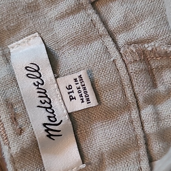 Madewell Harlow Tan Wide Leg Pleated Pants 100% Linen Wmns Petite 16 Boho Casual - Picture 2 of 13